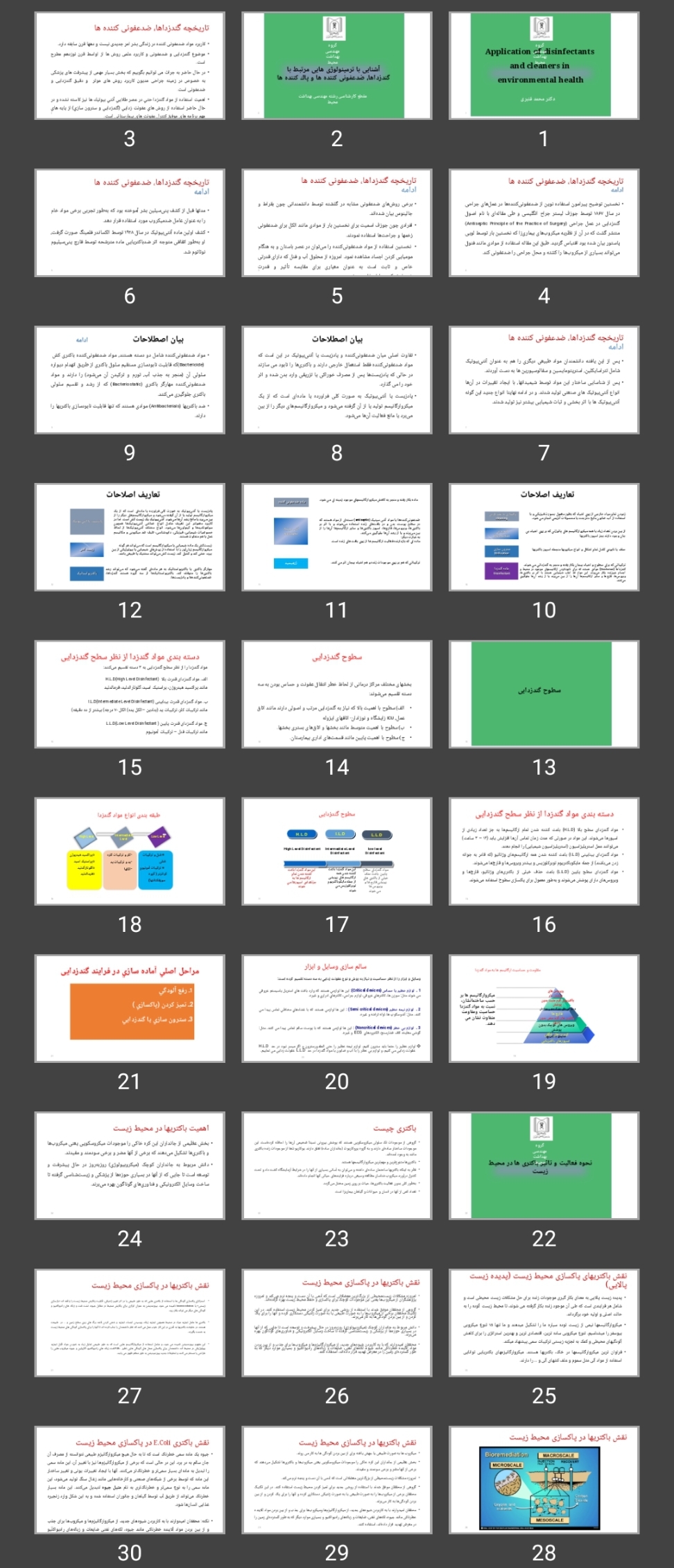 پاورپوینت آشنایی با ترمینولوژی هایی مرتبط با گندزداها، ضدعفونی کننده ها و پاک کننده ها